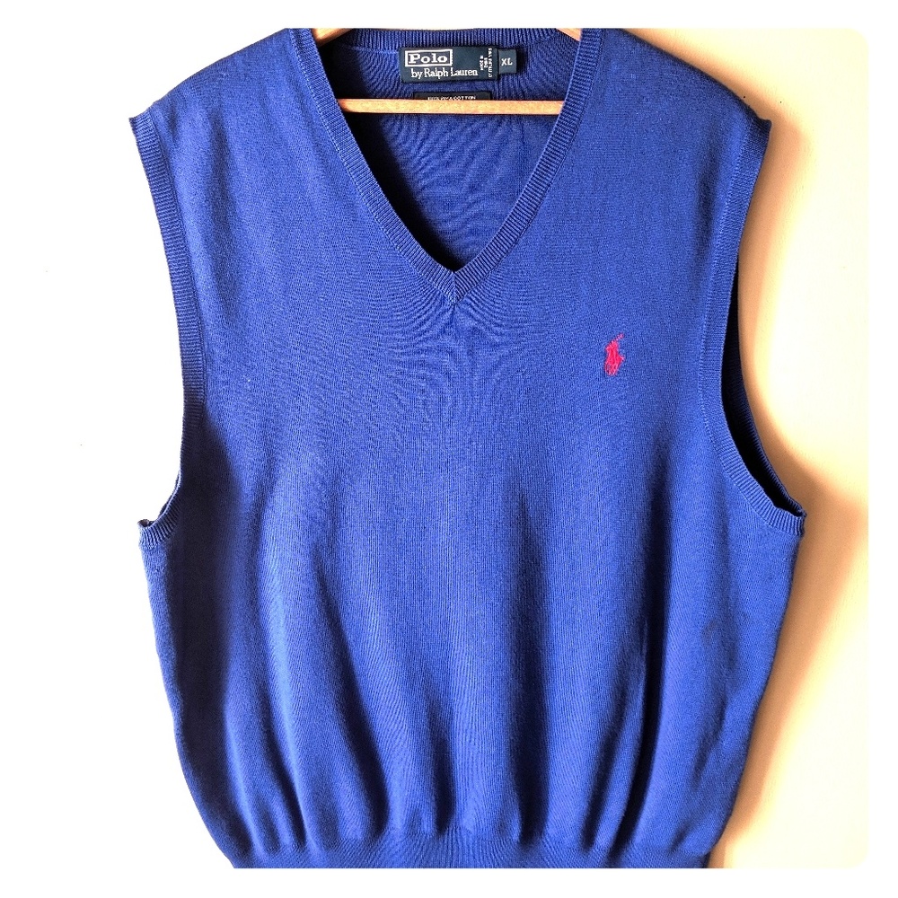 POLO RALPH LAUREN Navy Blue Cotton Sweater Vest
